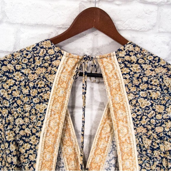 Free People Bell Sleeve Romper Once Upon Summertime - Long Sleeve V Neck Shorts - Picture 9 of 11